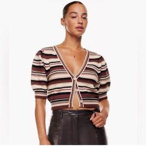 Wilfred Striped Cropped Button-Front Cardigan in Cream, Brown & Pink